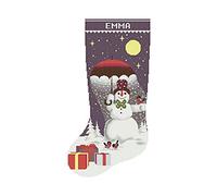 Christmas Stocking Cross Stitch Patterns for Adults, Personalized Easy Counted Simple DMC Embroidery Patterns for Beginners, Cute Snowman Moon Stars Blue Holiday Design DIY, Digital Download