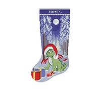 Christmas Stocking Cross Stitch Patterns for Adults, Personalized Easy Counted Simple DMC Embroidery Patterns for Beginners, Cute Dragon, Blue Holiday Design DIY, Digital Download
