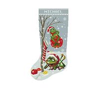 Christmas Stocking Cross Stitch Patterns for Adults, Personalized Easy Counted Simple Embroidery Patterns for Beginners, Cute Funny Frogs Winter Design DIY, Digital Download