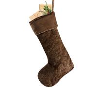 Christmas Stocking Faux Fur Traditional Christmas Stockings Brown/White/Grey Xmas Present Stockings 20" Mantelpiece Decoration Festive Gift Sack Stockings (Dark Brown)