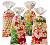 Christmas stocking gift bags, 100 Pack Clear Package Gift Bags,Biscuits Wrapping Pouches With Twist Ties And Ribbons,for Christmas Party,Presents,Holiday