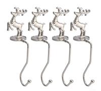 Christmas Stocking Holders 4 Pack Mantel Shelf Metal Hooks Snowman Elk Tree Snowflake Designs with Silver Plated Finish and Non Slip Support (Deer)