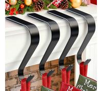 Christmas Stocking Holders for Mantle, Non-Slip & Scratch-Free Stocking Holder Hooks for Fireplace, 4 Pack Lightweight Christmas Stockings Hangers for Mantle Xmas Decor and Home Decorations, Black