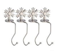 Christmas Stocking Hooks for Mantel Shelf 4 Pcs Metal Holders with Non Slip Base and Holiday Themed Snowman Elk Tree Snowflake Decorations (Snowflake)
