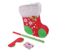 Christmas Stocking Pinata Pull String Hanging Paper Decoration for Xmas | Festive Red and Green Design, Blindfold Bat Confetti Included, Easy Hanging Setup for School Activities Random Color