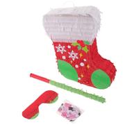 Christmas Stocking Pinata with Pull String Candy Fillable Party Prop | Paper Festive Hanging Design, Reinforced Cavity and Loop, Blindfold Bat Confetti Included Random Color
