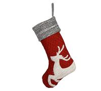 Christmas Stocking Red Textured Finish Fabric Traditional Gift Present Xmas Stocking with Red Reindeer Design 18" Mantelpiece Decoration Festive Gift Santa Sack Stocking