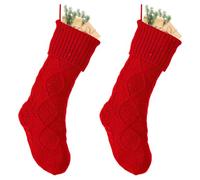 Christmas Stocking Set of 2 Cable Knit Traditional Stockings 19" (Red)