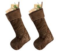 Christmas Stocking Set of 2 Faux Fur Traditional Christmas Stockings Brown/White/Grey Xmas Present Stockings 20" Mantelpiece Decoration Festive Gift Sack Stockings (Dark Brown)
