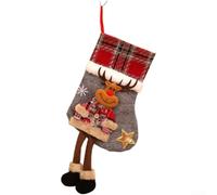 Christmas Stocking with Classic Plaid Pattern Featuring Spacious Interior and Hanging Loop for Tree Display, Suitable for Holiday Candy and Small Treats (deer style)