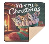 Christmas Stocking with Kittens Cute Foldable Baby Playmat for Floor Water Resistant Padded Play Mat for Baby Toddler Infant, 50'' x 50''
