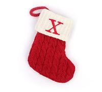 Christmas Stocking with Letter Monogram Mini Cute Christmas Stocking Decorative Socks Knitted Plush Gift Stocking for Family Holiday Party Decor (Red X, One Size)