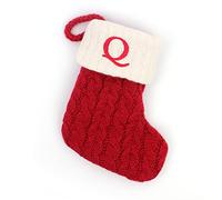 Christmas Stocking with Letter Monogram Mini Cute Christmas Stocking Decorative Socks Knitted Plush Gift Stocking for Family Holiday Party Decor (Red Q, One Size)