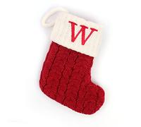 Christmas Stocking with Letter Monogram Mini Cute Christmas Stocking Decorative Socks Knitted Plush Gift Stocking for Family Holiday Party Decor (Red W, One Size)