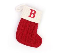 Christmas Stocking with Letter Monogram Mini Cute Christmas Stocking Decorative Socks Knitted Plush Gift Stocking for Family Holiday Party Decor (Red B, One Size)