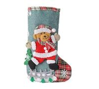 Christmas Stocking with Teddy Bear Design - 30cm Festive Hanging Stocking for Fireplace Mantel, Plaid Santa Theme Xmas Decoration, Gift Bag for Kids, Family & Home Decor