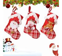 Christmas Stockings Hanging Ornament with Santa Snowmen Reindeer Patterns, Personalised Xmas Stockings Gifts Bag for Tree Fireplace Doorknob Window Home and Party Decoration (ABC)