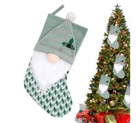 Christmas Stockings - Knitted Green Stockings with Gnome Motif, Festive Decorative Socks as Candy Bags for Mantle, Door, Christmas Tree, Wall, Garden Party and Winter Room Decoration