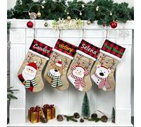 Christmas Stockings Personalized with Name Custom Christmas Family Santa Stocking Customized Xmas Stocking for Fireplace Handrail Holiday Christmas Decoration Presents for Kids