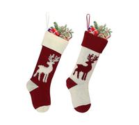 Christmas Stockings Set of 2, 46cm Large 3D Cable Knit Christmas Stockings Reindeer Pattern Rustic Personalized Christmas Decor