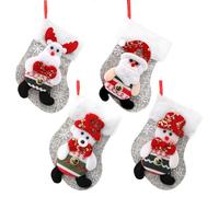 Christmas Stockings Set of 4, 7inch Cute Santa Claus Snowman Reindeer Little Bear Christmas Stockings w Fluffy Cuff, Small Baby Kids Xmas Stockings w Gingle Bell for Gift Tree Cradle Fireplace