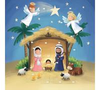 Christmas Story Bible Text Advent Calendar Card with 24 Windows, Cute Nativity scene, 16 x 16 cm, with Envelope