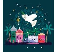 Christmas Story Bible Text Advent Calendar Card with 24 Windows, Dove over Bethlehem design, 16 x 16 cm, with Envelope