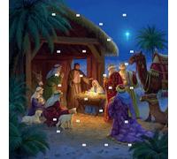 Christmas Story Bible Text Advent Calendar Card with 24 Windows, Nativity stable scene, 16 x 16 cm, with Envelope