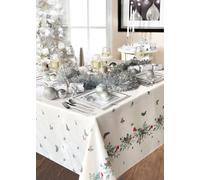 Christmas Story Robin Border Decorative Table Cloth 52 X 90" (132 X 274Cm) Cream. Perfect For Christmas