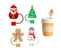 Christmas Straw Cover Cap for Stanley Cup, Reusable Cute Drinking Straw Topper Accessories, Santa Claus Christmas Tree Silicone Covers, 8mm