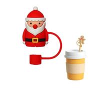 Christmas Straw Cover Cap for Stanley Cup, Reusable Cute Drinking Straw Topper Accessories, Santa Claus Christmas Tree Silicone Covers, 8mm