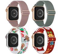 Christmas Stretchy Nylon Strap Compatible with Apple Watch Straps 42mm 44mm 45mm 49mm, Adjustable Sport Elastic Bands for iWatch Series 11/10/9/8/7/6/5/4/3/2/1/Ultra3/2/1/SE3, 4 Packs