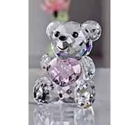 Christmas Style Teddy Bear Ornament Glass Ball Sparkling Crystal Gift for Women and Girls, Baby Keepsake or Birthday Gift (Pink, Glass)