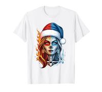 Christmas Sugar Skull Art Woman Santa Hat Fantasy Style T-Shirt