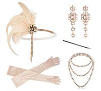 Christmas Suit 1920s Yellow Feather Fringe Headband Masquerade Party Style Accessories Set(Black,One Size)