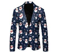 Christmas Suit Jacket for Men Xmas Tree Print Blazer Slim Fit Long Sleeve Lapel Neck Jacket Holiday Party Casual Outwear Tops Blazer Jacket Fashion Christmas Tree Reindeer Snowflake Santa Claus