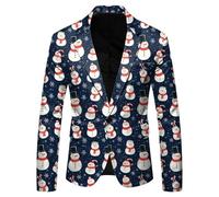 Christmas Suit Jacket for Men Xmas Tree Print Blazer Slim Fit Long Sleeve Lapel Neck Jacket Holiday Party Casual Outwear Tops Blazer Jacket Fashion Christmas Tree Reindeer Snowflake Santa Claus