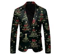 Christmas Suit Jacket for Men Xmas Tree Print Blazer Slim Fit Long Sleeve Lapel Neck Jacket Holiday Party Casual Outwear Tops Blazer Jacket Fashion Christmas Tree Reindeer Snowflake Santa Claus