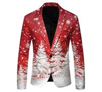 Christmas Suit Jacket for Men Xmas Tree Print Blazer Slim Fit Long Sleeve Lapel Neck Jacket Holiday Party Casual Outwear Tops Blazer Jacket Fashion Christmas Tree Reindeer Snowflake Santa Claus