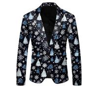 Christmas Suit Jacket for Men Xmas Tree Print Blazer Slim Fit Long Sleeve Lapel Neck Jacket Holiday Party Casual Outwear Tops Blazer Jacket Fashion Christmas Tree Reindeer Snowflake Santa Claus