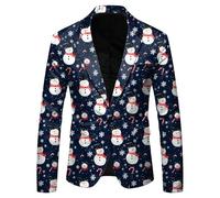 Christmas Suit Jacket for Men Xmas Tree Print Blazer Slim Fit Long Sleeve Lapel Neck Jacket Holiday Party Casual Outwear Tops Blazer Jacket Fashion Christmas Tree Reindeer Snowflake Santa Claus