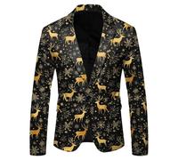 Christmas Suit Jacket for Men Xmas Tree Print Blazer Slim Fit Long Sleeve Lapel Neck Jacket Holiday Party Casual Outwear Tops Blazer Jacket Fashion Christmas Tree Reindeer Snowflake Santa Claus