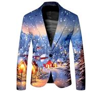 Christmas Suit Jacket for Men Xmas Tree Santa Reindeer Snowflake Print Suit Jackets Stylish Lapel Neck One Button Slim Fit Suit Jacket Mens Suit Jacket for Festival Holiday (A024-Dark Purple, L)
