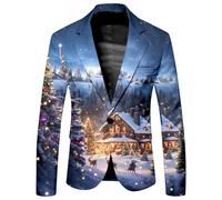Christmas Suit Jacket for Men Xmas Tree Santa Reindeer Snowflake Print Suit Jackets Stylish Lapel Neck One Button Slim Fit Suit Jacket Mens Suit Jacket for Festival Holiday (A010-Yellow, XXXL)