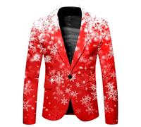 Christmas Suit Jacket for Men Xmas Tree Santa Reindeer Snowflake Print Suit Jackets Stylish Lapel Neck One Button Slim Fit Suit Jacket Mens Suit Jacket for Festival Holiday (A019-Watermelon Red, XXL)