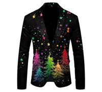 Christmas Suit Jacket Santa Printed Men's Slim Fit Modern One Button Suit Long Sleeved Mens Christmas Suits Slim Fit Lapel One Button Pattern Lightweight Pocket Classic Jacket Tuxedo Jackets for Men