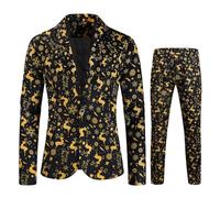 Christmas Suit,Men Fashion Print Christmas Suit Set for Men - Elegant Two-Piece Jacket and Trousers Ensemble for Festive Occasions and Formal Wear (Yellow, XXXXL)