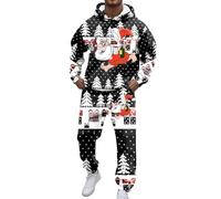 Christmas Suit Men,Men's Suit Set for Everyday Casual Festive Season Comfort Two-Piece Hoodie Sweatshirt and Jogger Ensemble for Holiday Wear (Black, S)