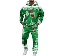 Christmas Suit Men,Menswear Holiday Hooded Sweatshirt and Jogger Set for Everyday Casual Festive Season Comfort (Green, S)
