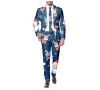 Christmas Suit Mens Dinner Jackets for Men UK Jacket Family Reunion Suits 2 Piece Reindeer Costume Tree Outfits Blue Regular Fit Snowflakes Trousers Men's